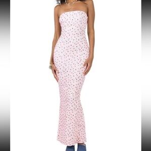 Pink Ditsy Floral Print External Suture Tube Bodycon Dress